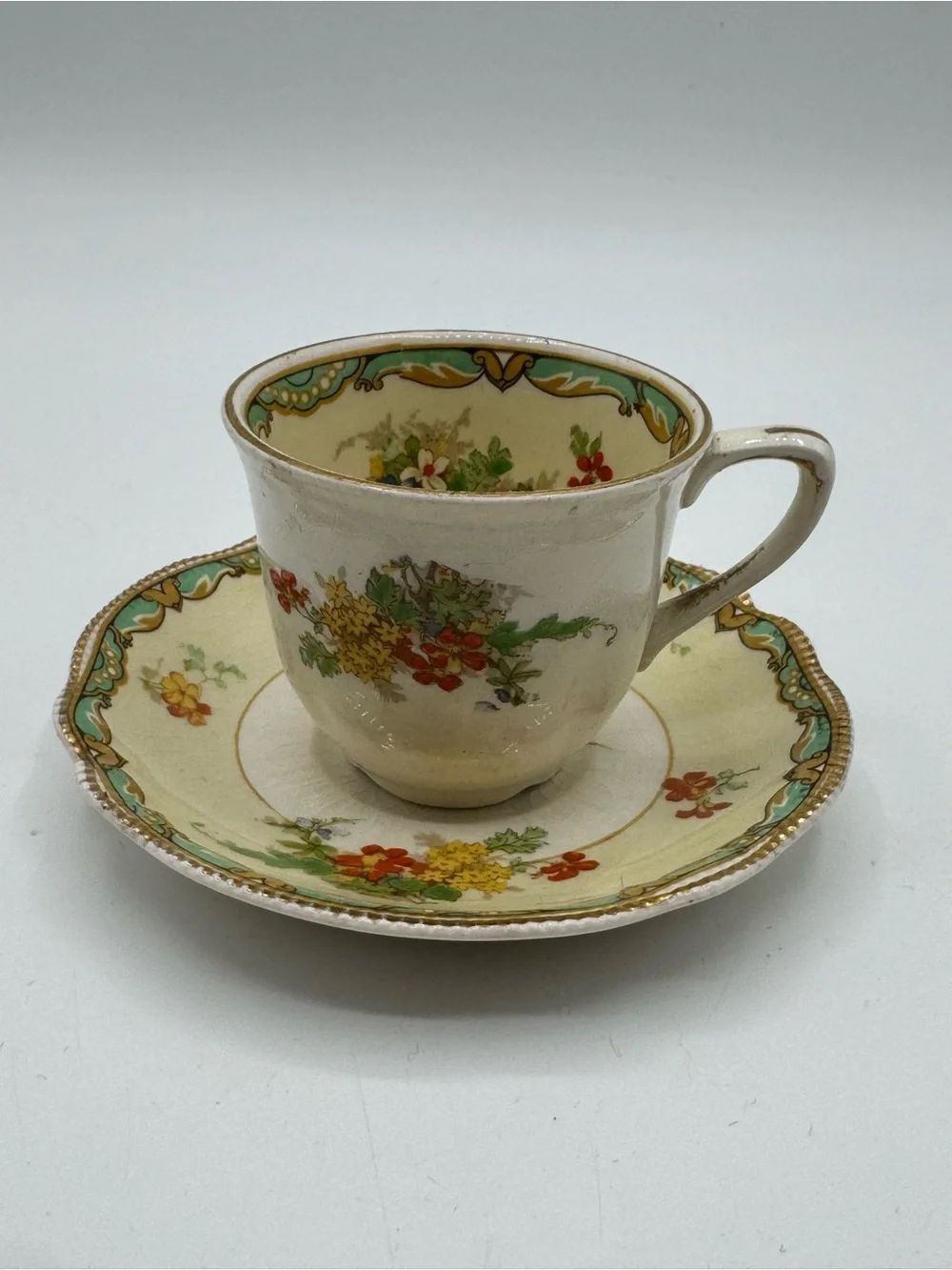 Antique Johnson Bros. Ningpo Porcelain Demitasse Espresso Cup and Saucer